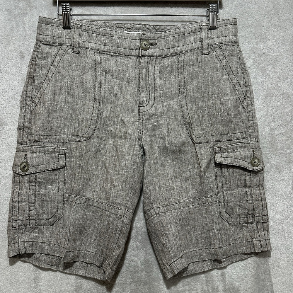 Cabi Linen Cargo Bermuda Women's 10 Shorts‎ Mid-Rise Cargo Pockets Lightweight